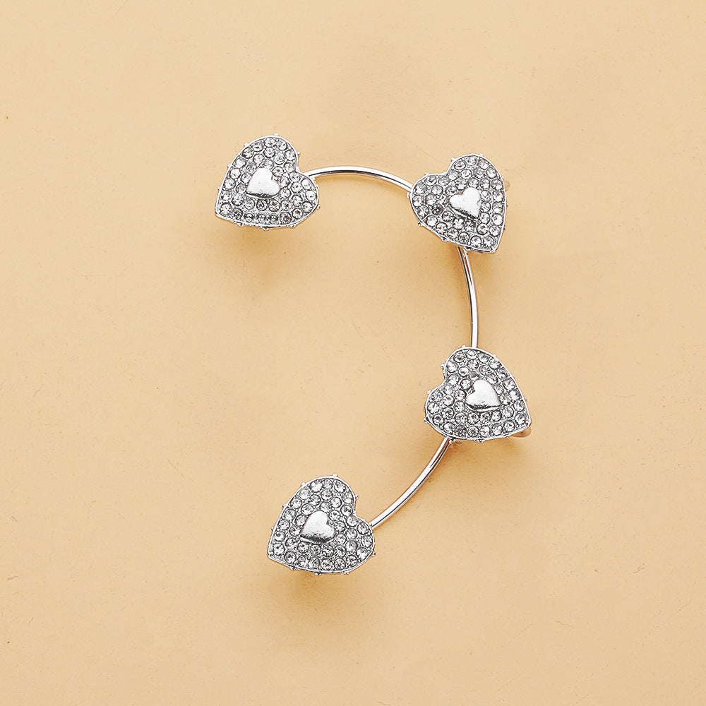 Heart-Shaped Rhinestone Ear Cuff