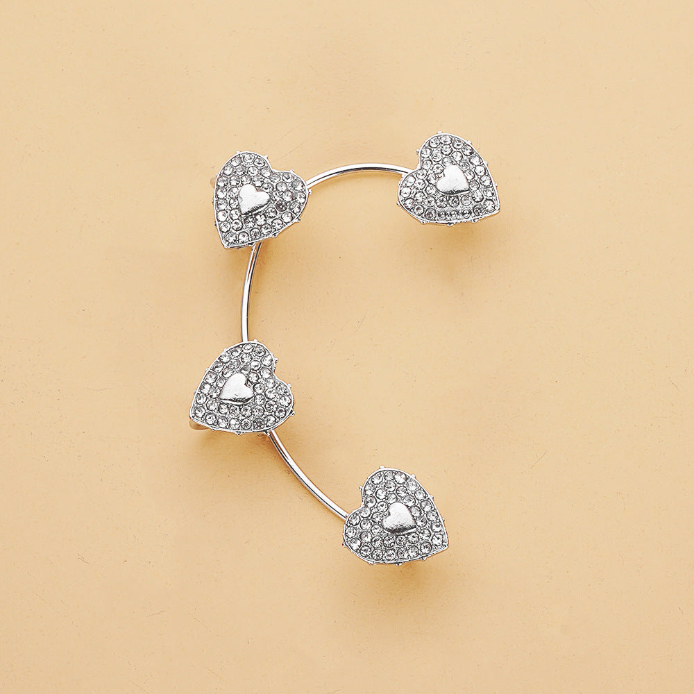 Heart-Shaped Rhinestone Ear Cuff