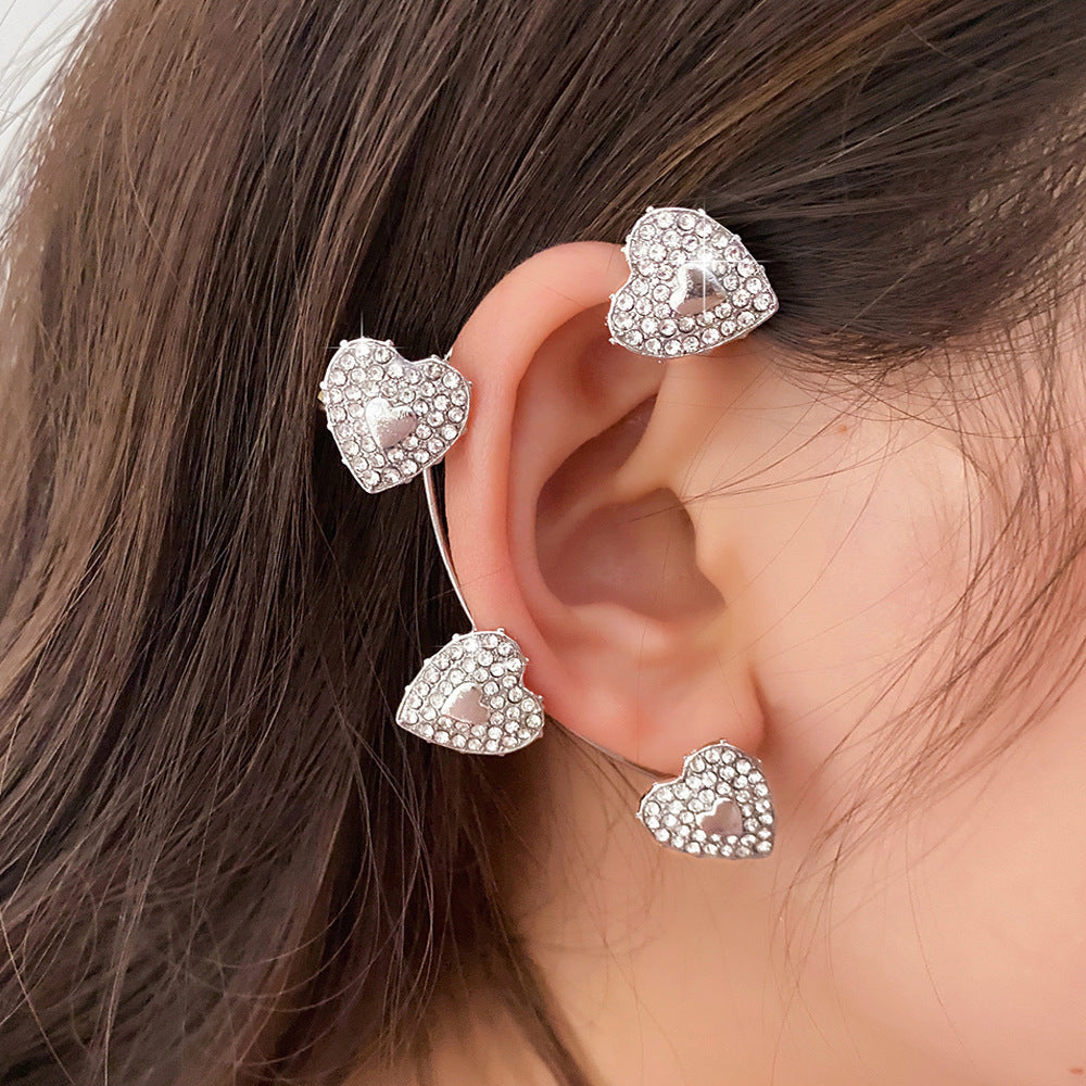Heart-Shaped Rhinestone Ear Cuff