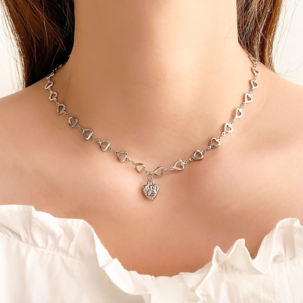 Heart Pendant Necklace with Gemstone