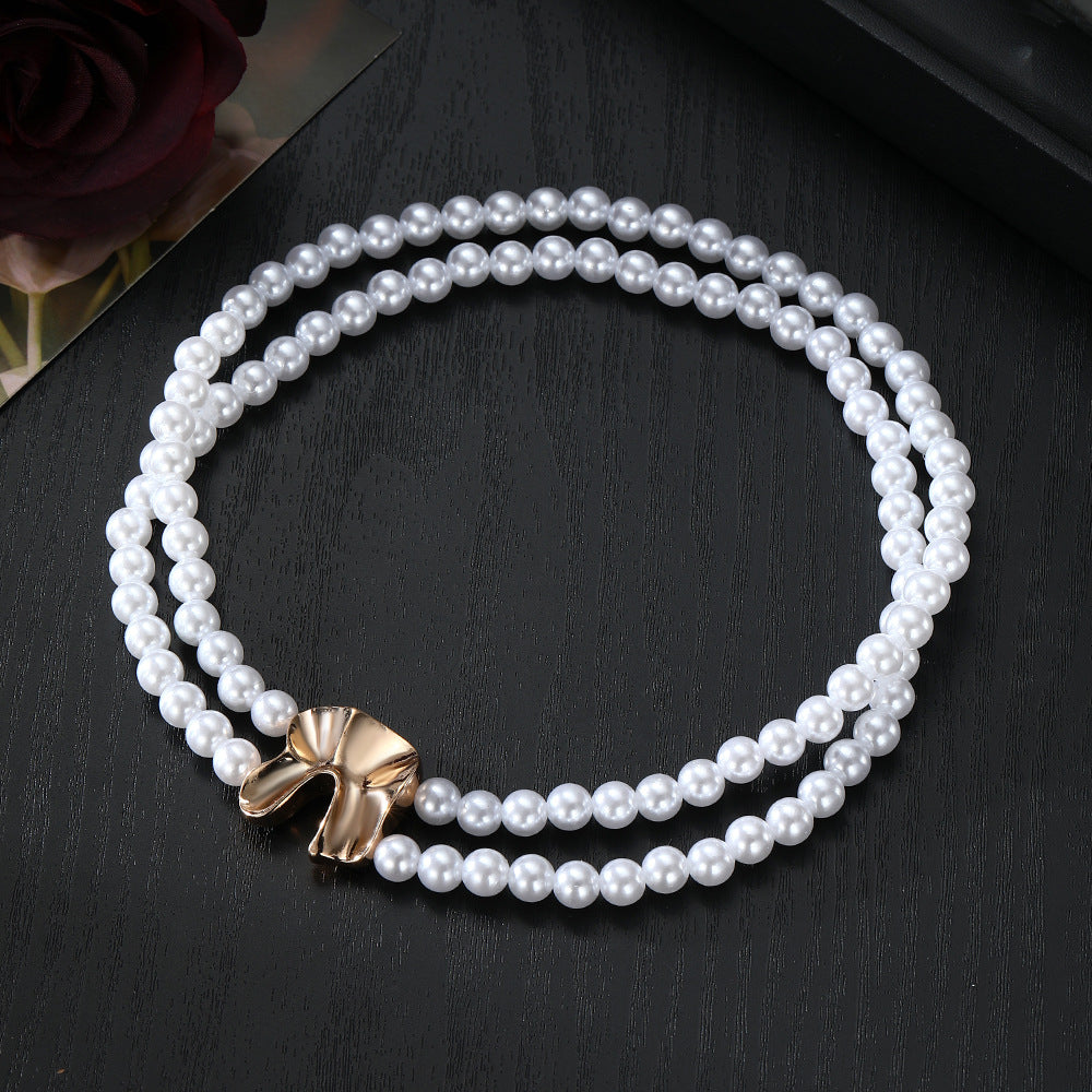 Pearl Necklace with Gold Accent Clasp