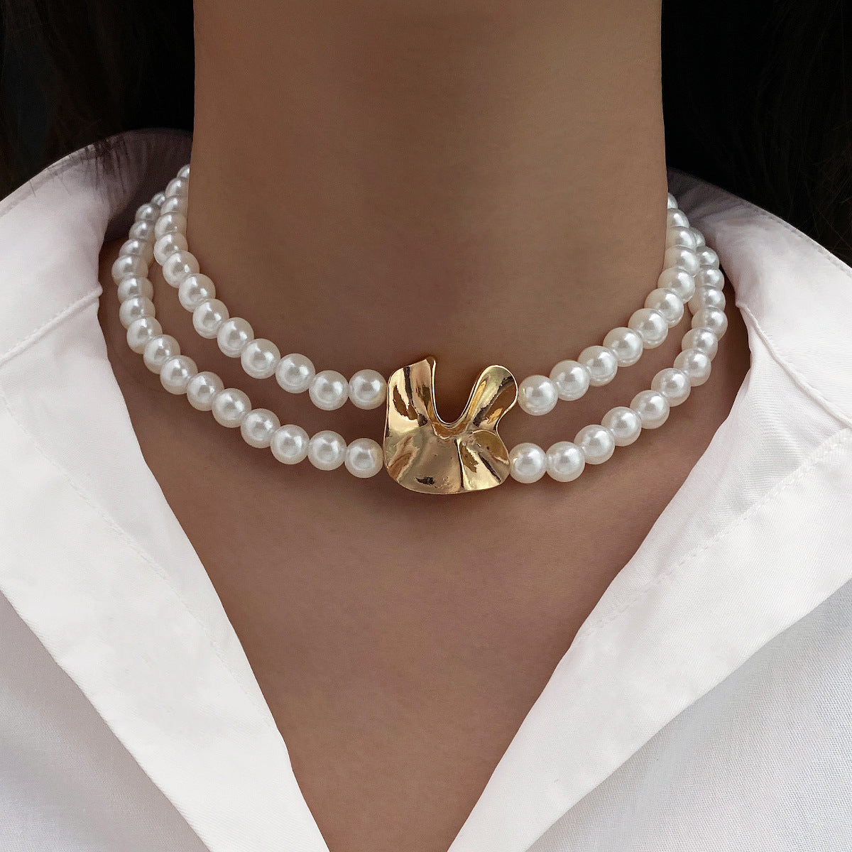 Pearl Necklace with Gold Accent Clasp