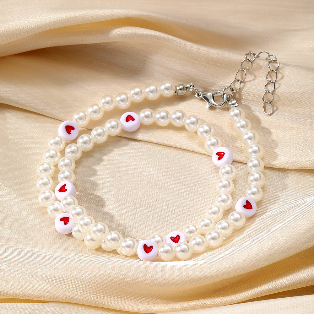 Cute Heart-Embellished Pearl Necklace