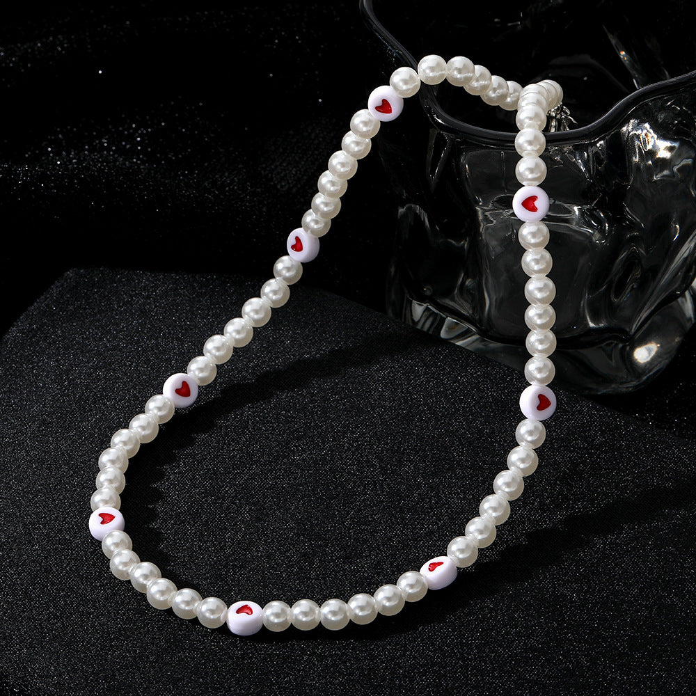 Cute Heart-Embellished Pearl Necklace