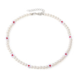 Cute Heart-Embellished Pearl Necklace