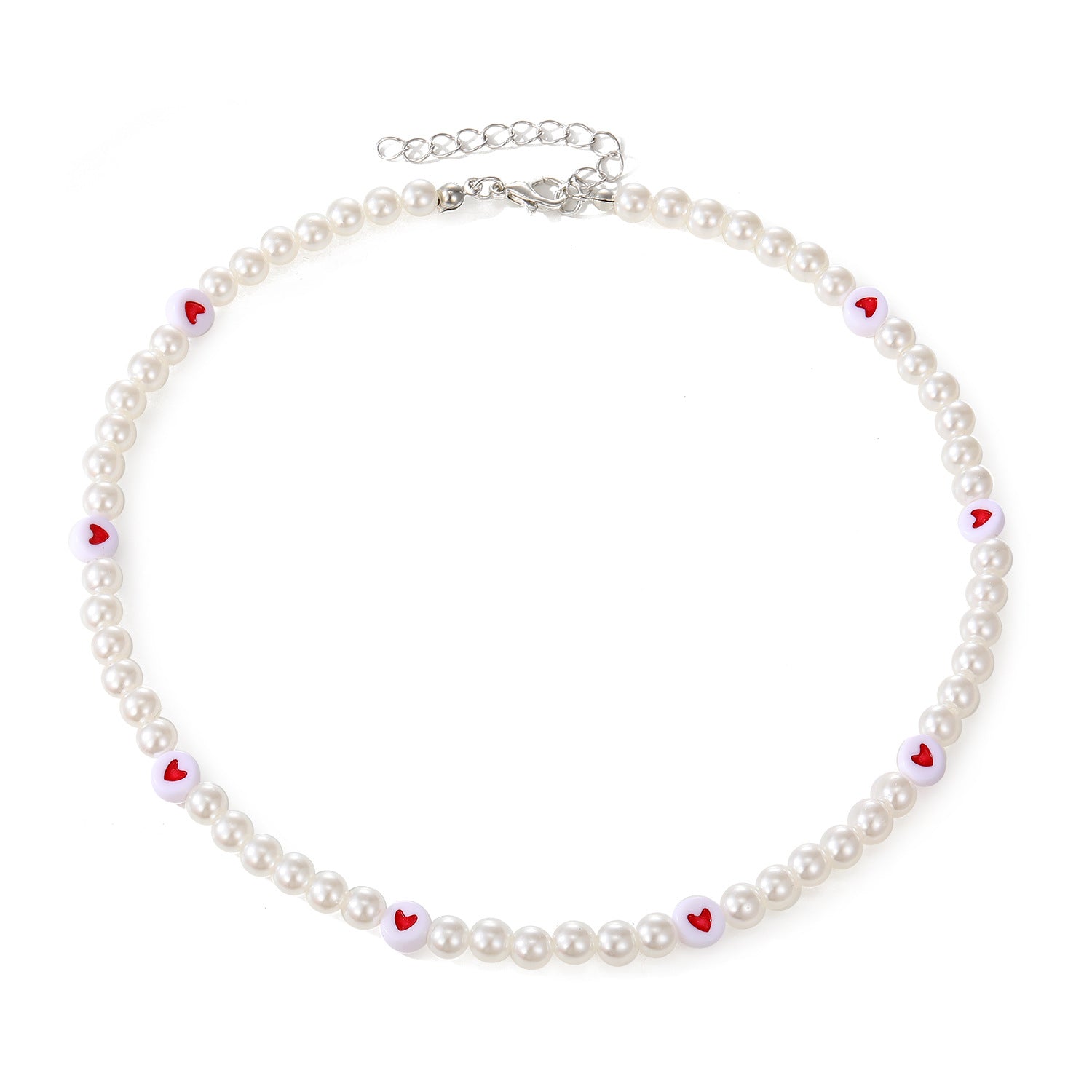 Cute Heart-Embellished Pearl Necklace