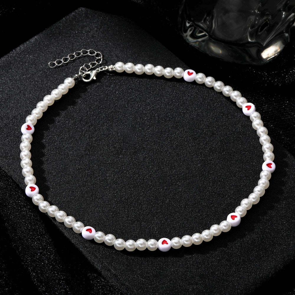Cute Heart-Embellished Pearl Necklace