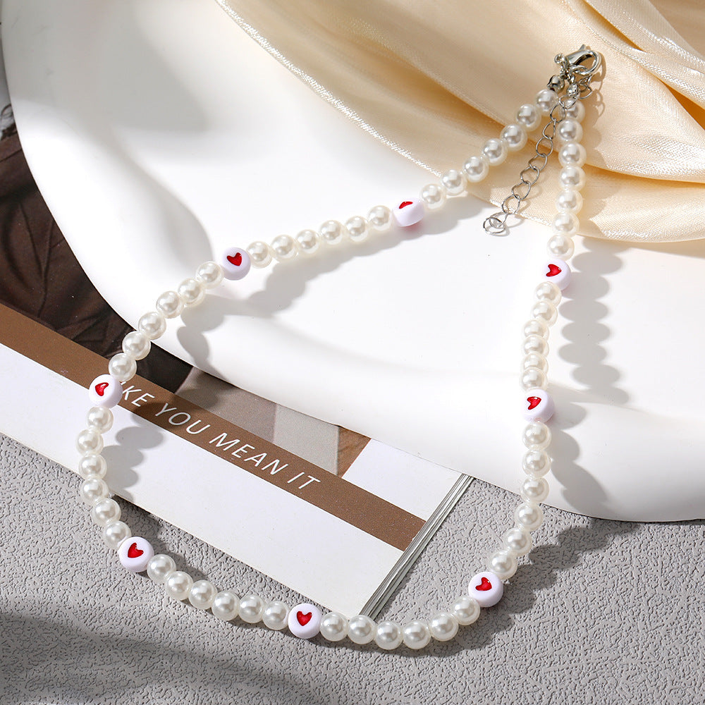 Cute Heart-Embellished Pearl Necklace