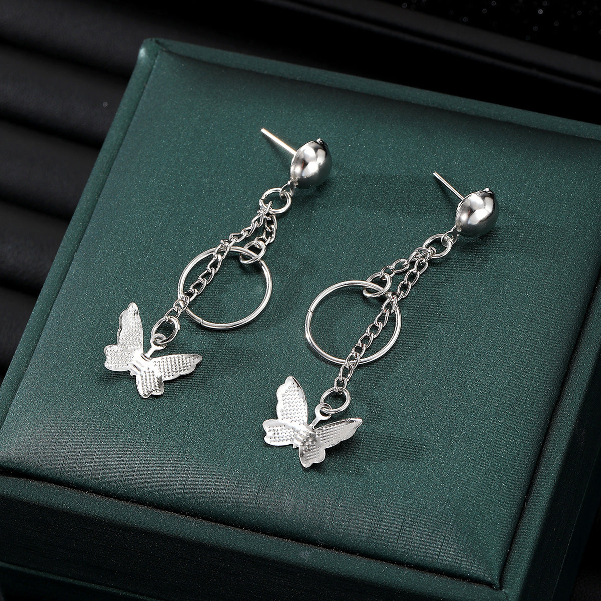 Silver Butterfly Pendant Dangle Earring