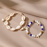 Boho Beach Shell and Bead Anklet Set