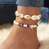 Boho Beach Shell and Bead Anklet Set