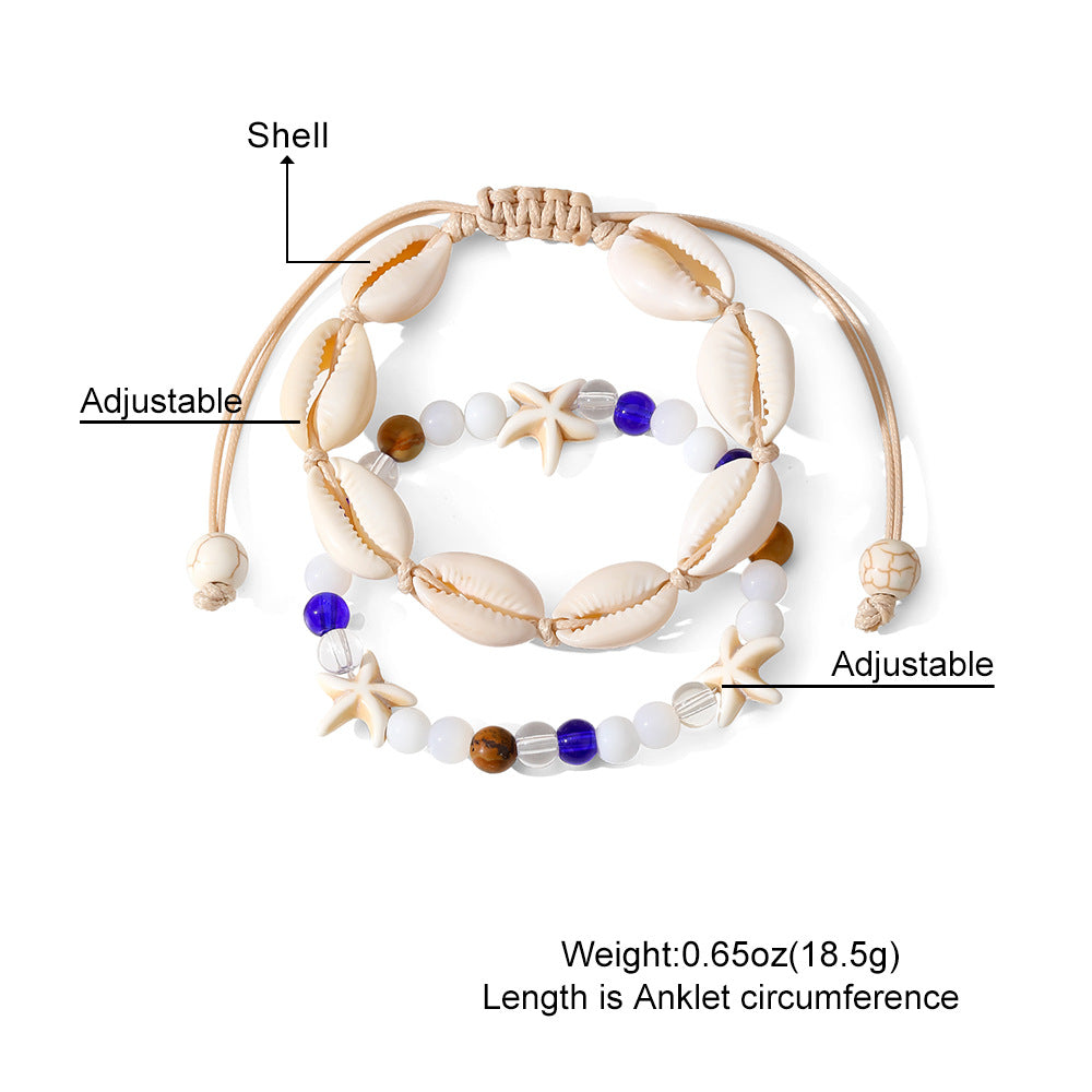 Boho Beach Shell and Bead Anklet Set