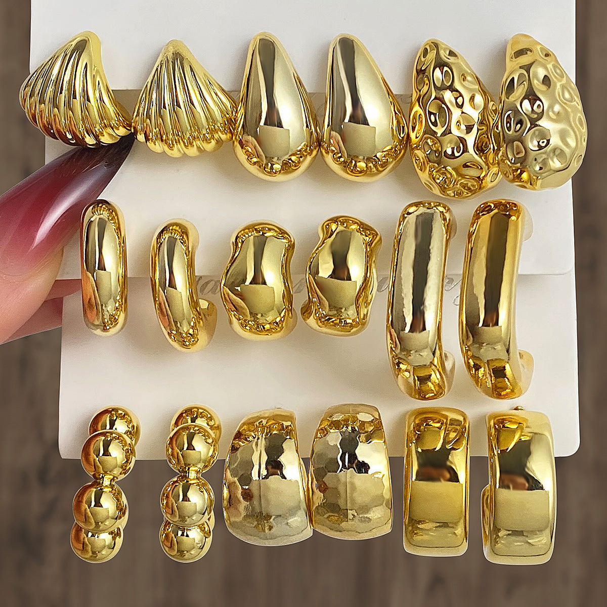 Assorted Gold-Tone Metallic Earrings