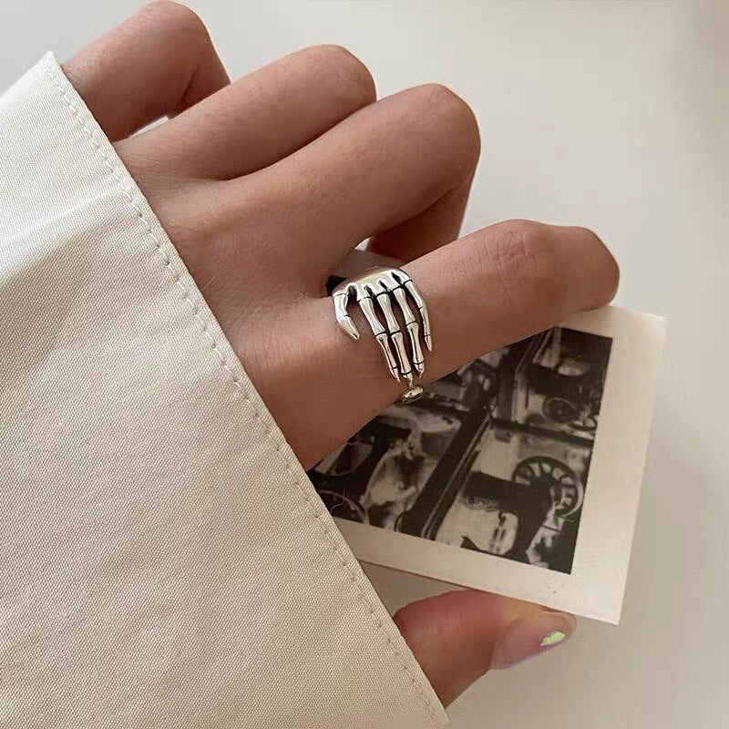 Skeleton Hand Adjustable Silver Ring