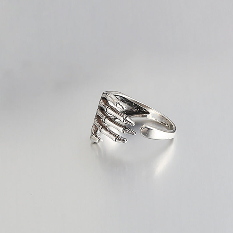 Skeleton Hand Adjustable Silver Ring