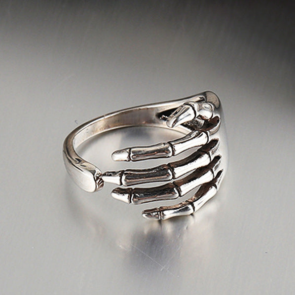 Skeleton Hand Adjustable Silver Ring