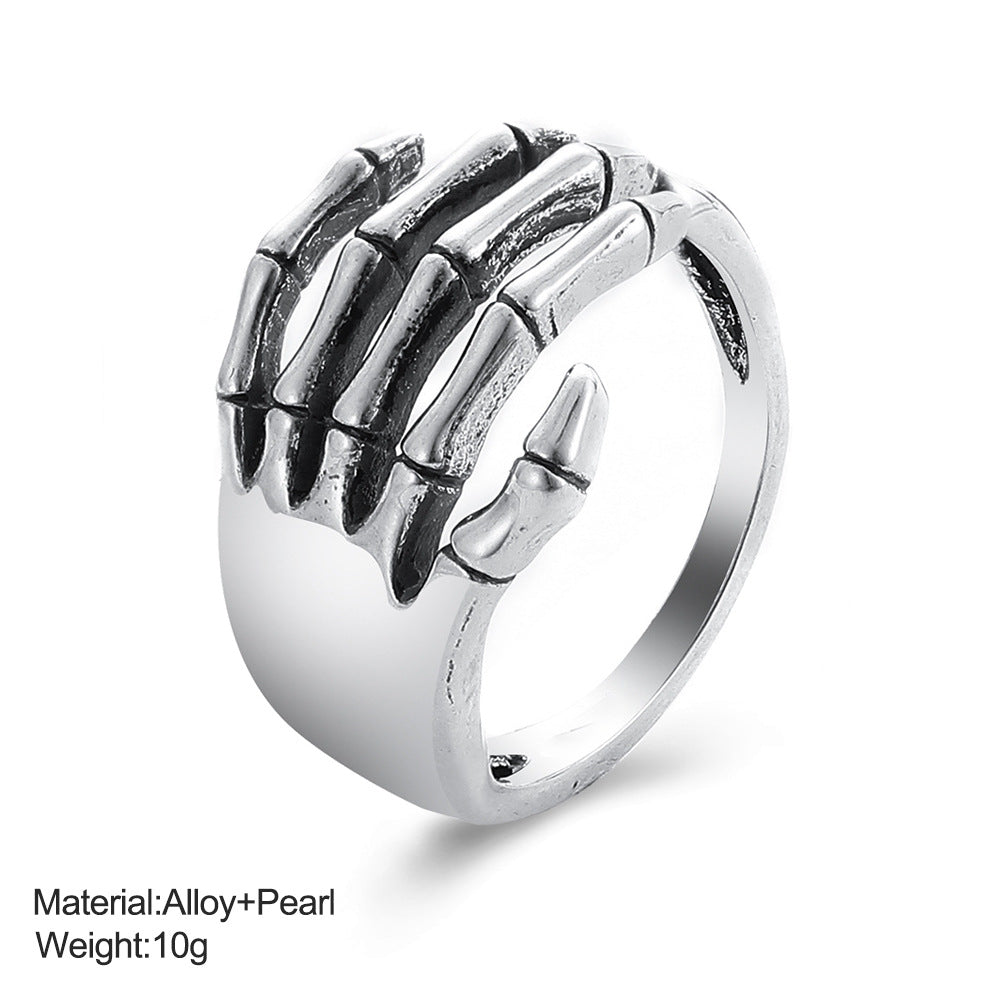 Skeleton Hand Adjustable Silver Ring