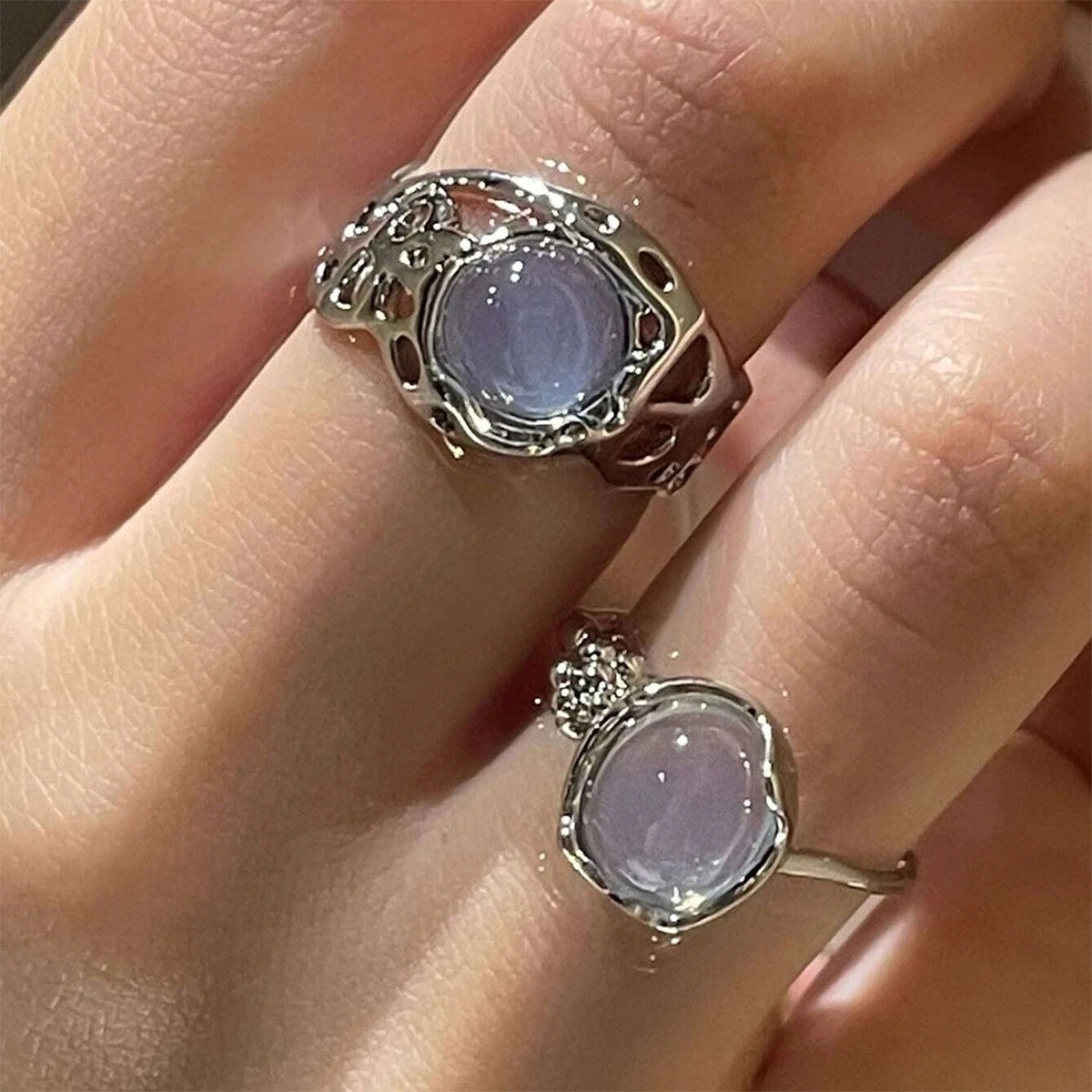 Purple Stone Silver Adjustable Ring Set