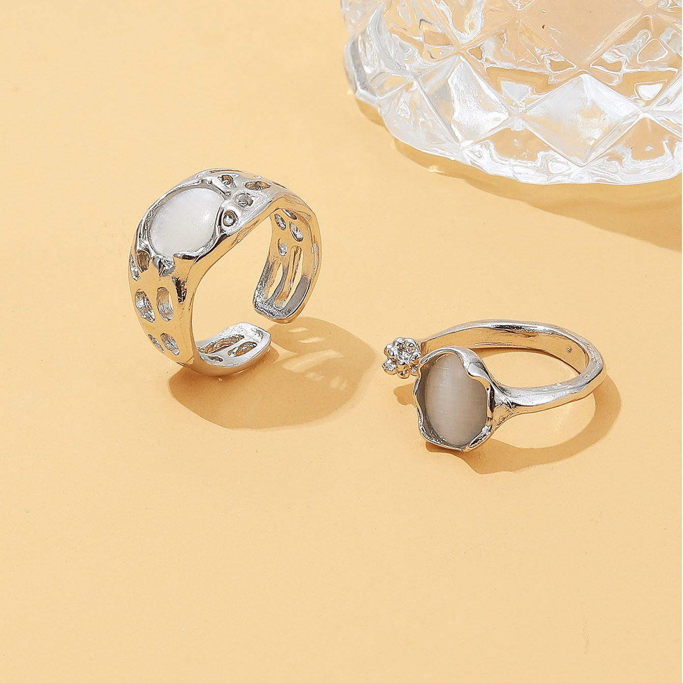 Purple Stone Silver Adjustable Ring Set