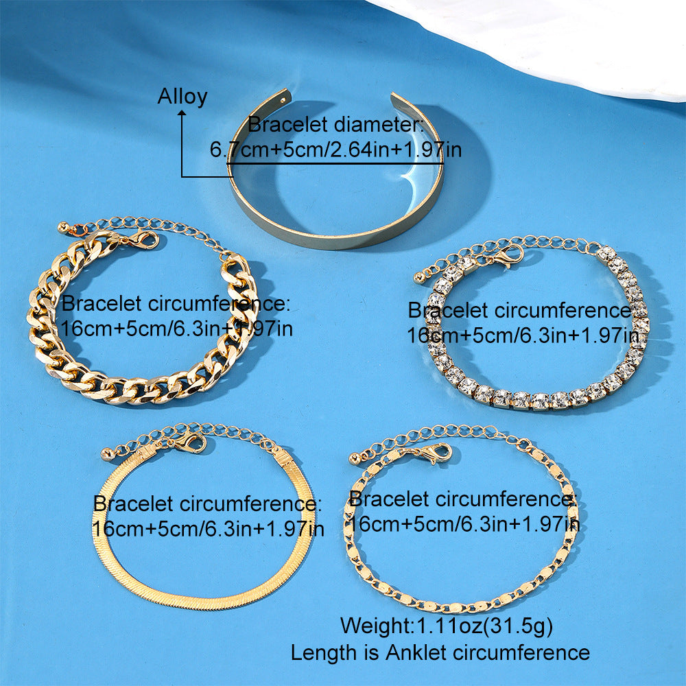 Women's 5-Piece Mixed Chain Bracelet Set