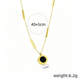 Women`s Silver Chain Necklace with Black Round Pendant