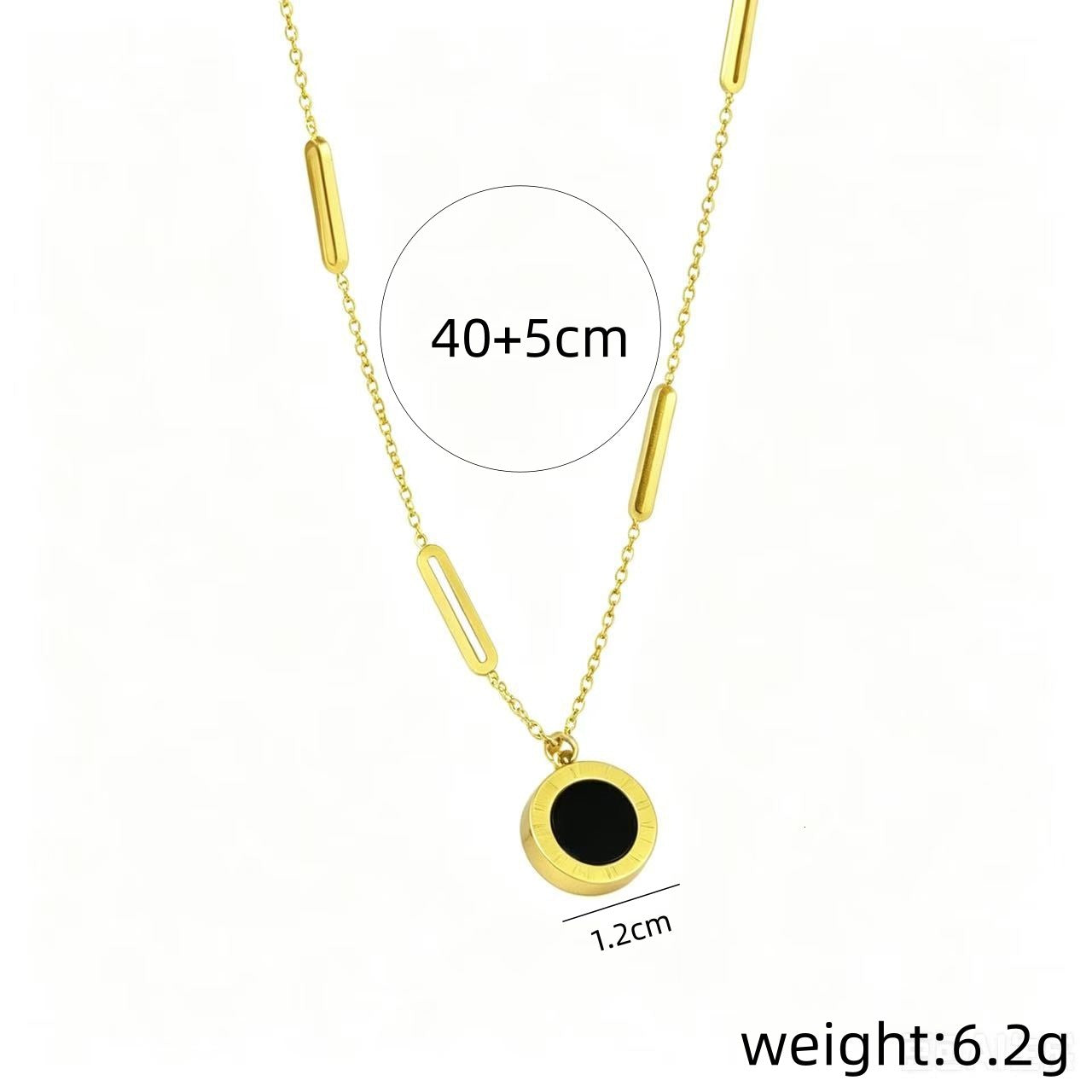 Women`s Silver Chain Necklace with Black Round Pendant