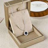 Women`s Silver Chain Necklace with Black Round Pendant