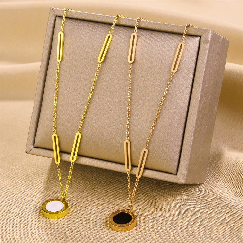 Women`s Silver Chain Necklace with Black Round Pendant