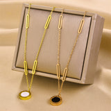 Women`s Silver Chain Necklace with Black Round Pendant