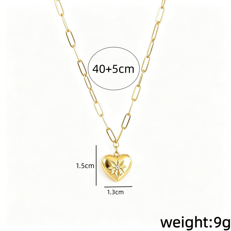 Floral Star Carved Heart Pendant Necklaces