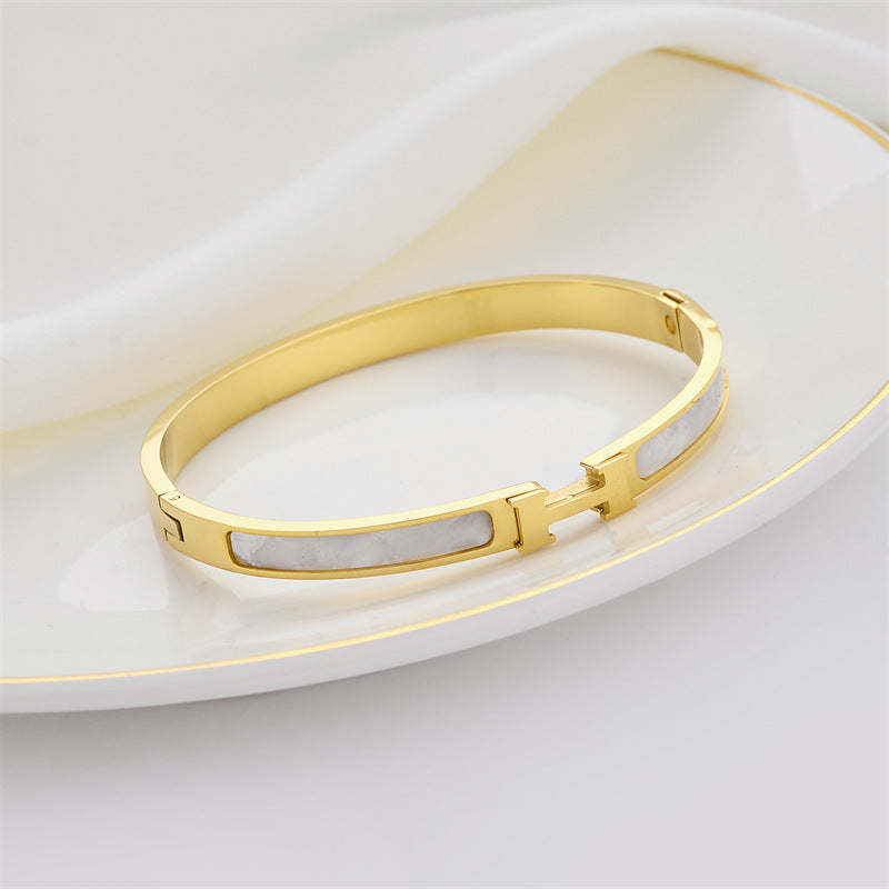 Luxe  Gold Plated Mother of Pearl Bangle