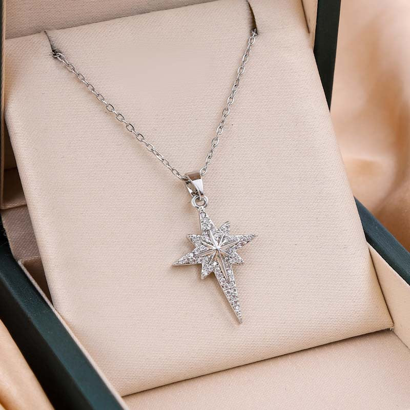 Crystal-Paved North Star Pendant Necklace