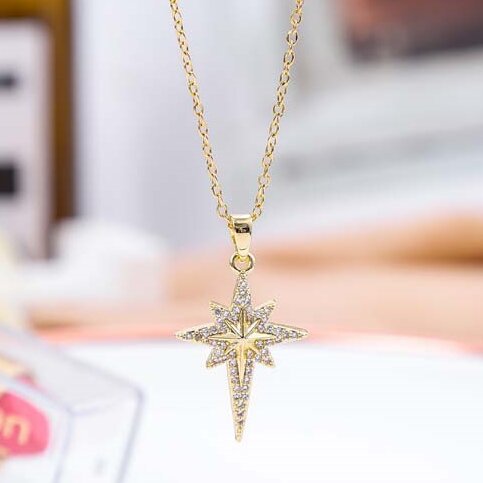 Crystal-Paved North Star Pendant Necklace