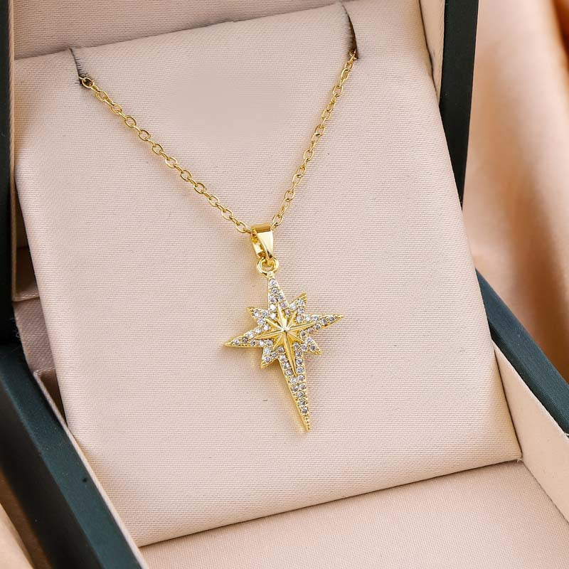 Crystal-Paved North Star Pendant Necklace