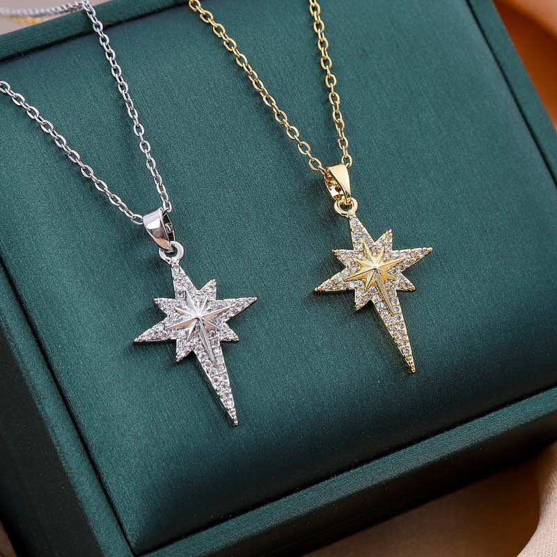 Crystal-Paved North Star Pendant Necklace