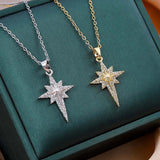 Crystal-Paved North Star Pendant Necklace