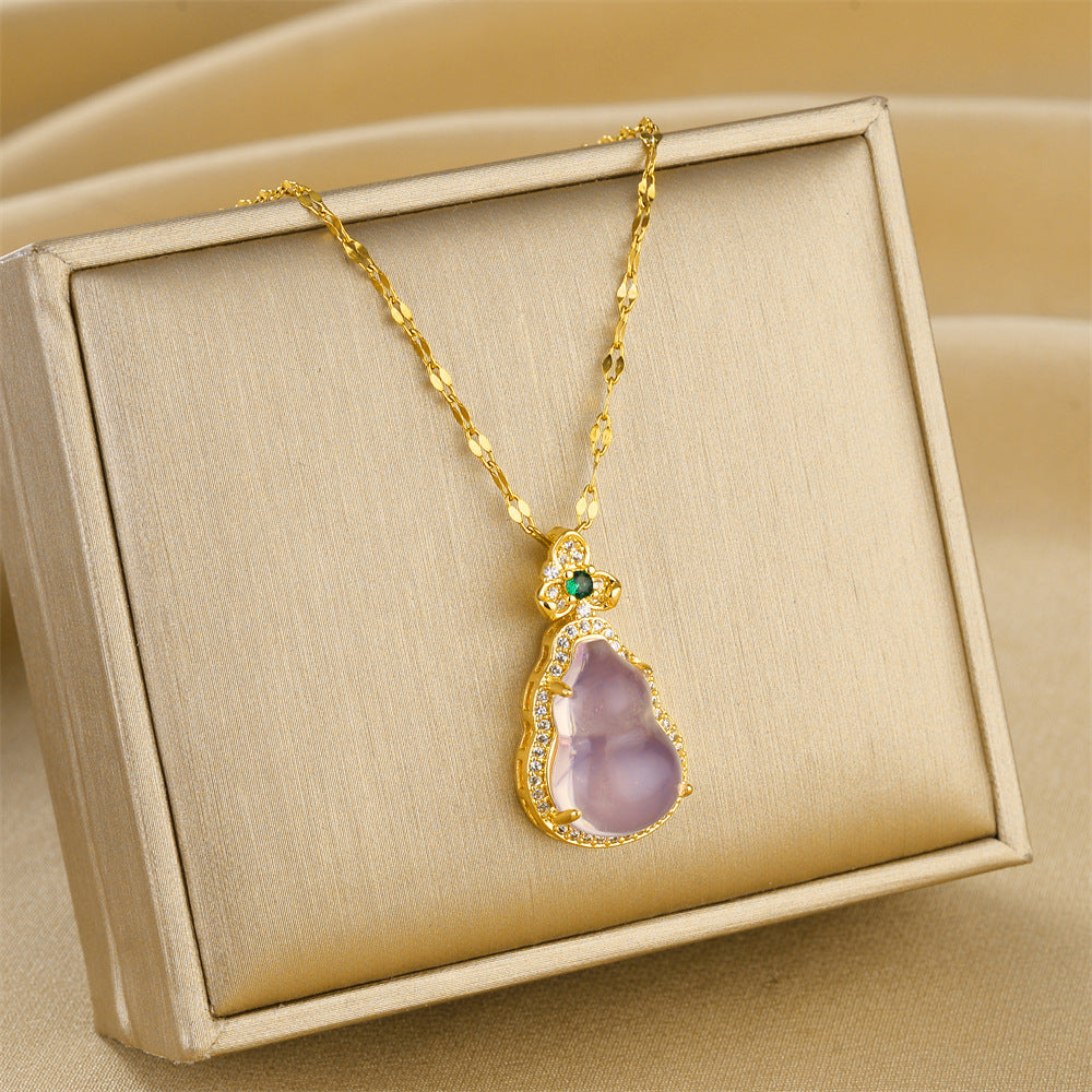 Jade Gourd Pendant Necklace with Crystals