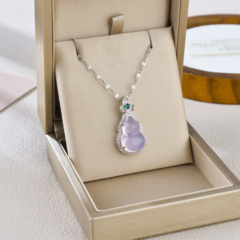 Jade Gourd Pendant Necklace with Crystals
