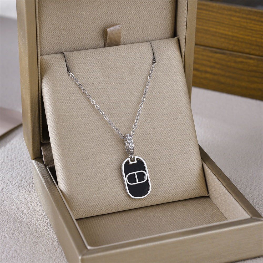 Gold Enamel Tag Pendant Necklace
