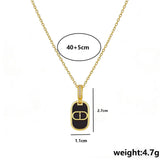 Gold Enamel Tag Pendant Necklace