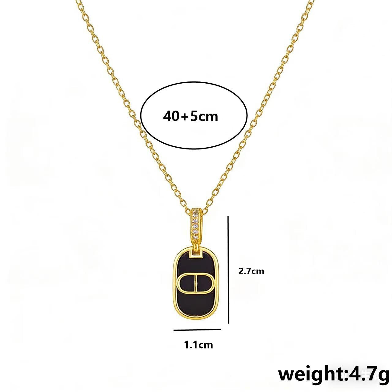 Gold Enamel Tag Pendant Necklace