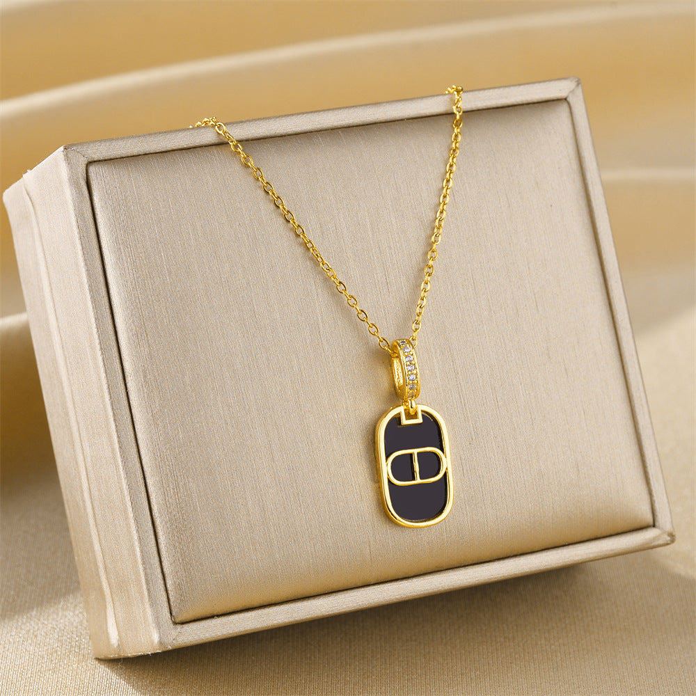 Gold Enamel Tag Pendant Necklace