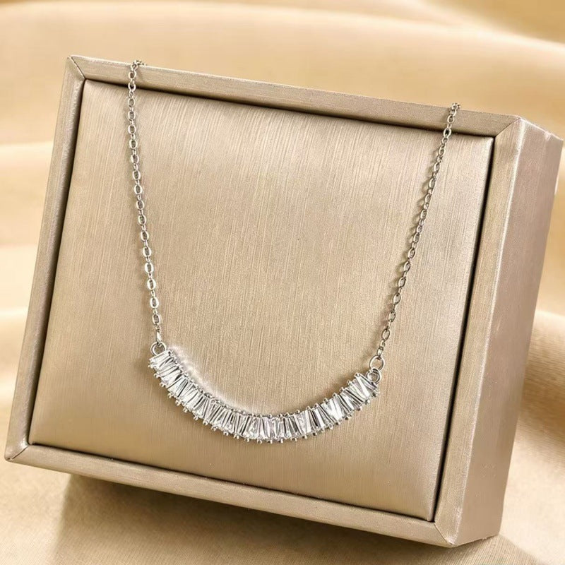 Baguette Crystal Crescent Smile Necklace