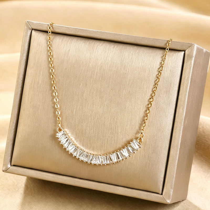 Baguette Crystal Crescent Smile Necklace