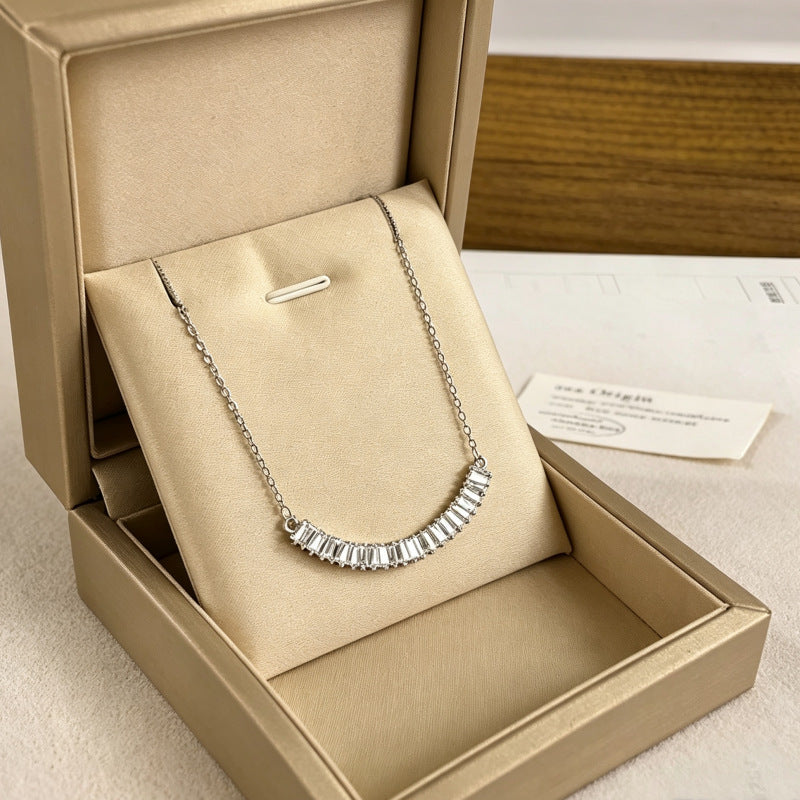 Baguette Crystal Crescent Smile Necklace