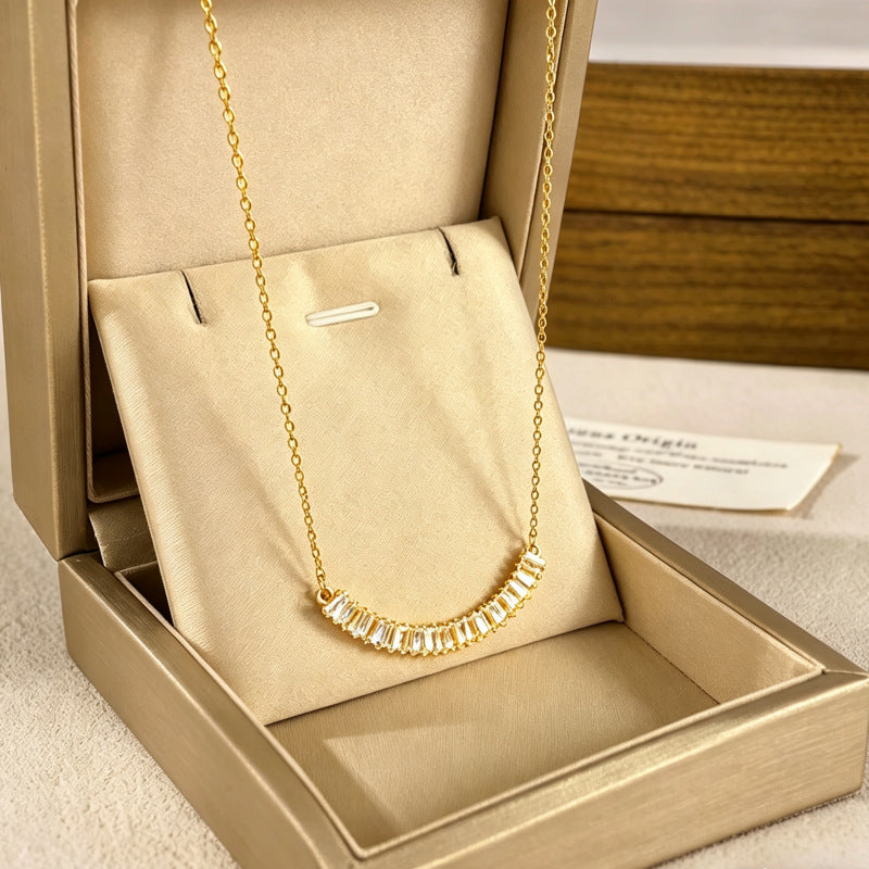 Baguette Crystal Crescent Smile Necklace