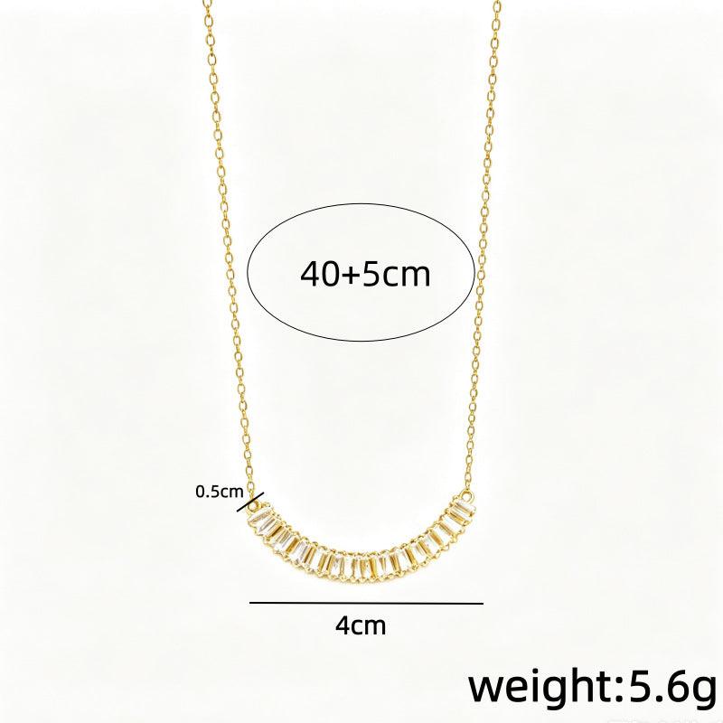 Baguette Crystal Crescent Smile Necklace