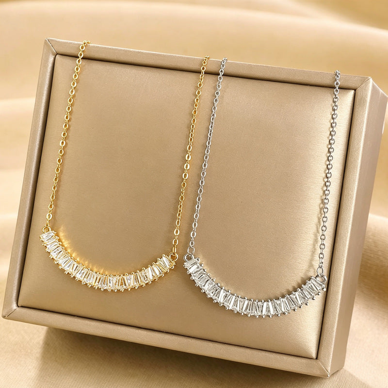 Baguette Crystal Crescent Smile Necklace