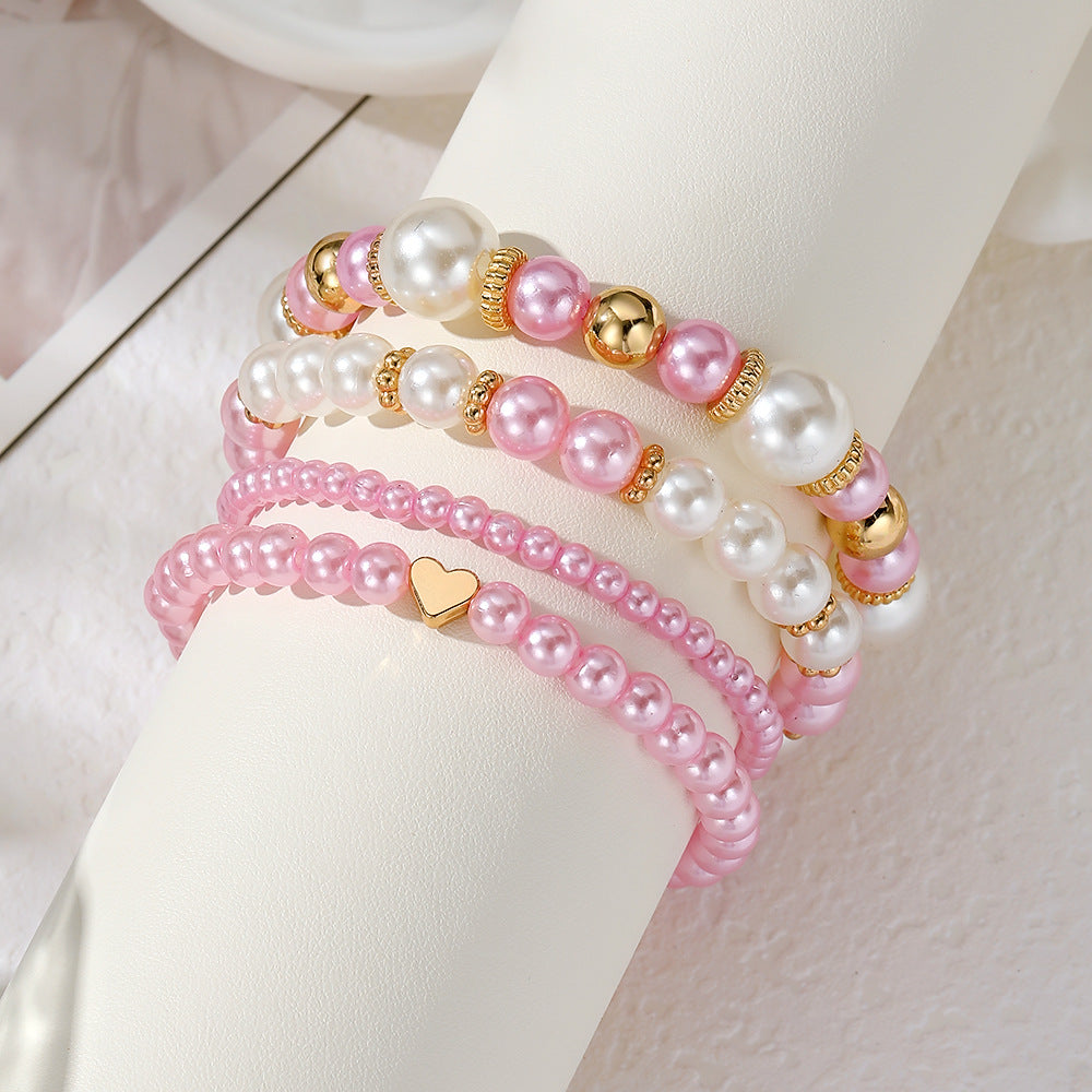 Pink & Pearl Stackable Beaded Bracelet Set