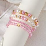 Pink & Pearl Stackable Beaded Bracelet Set